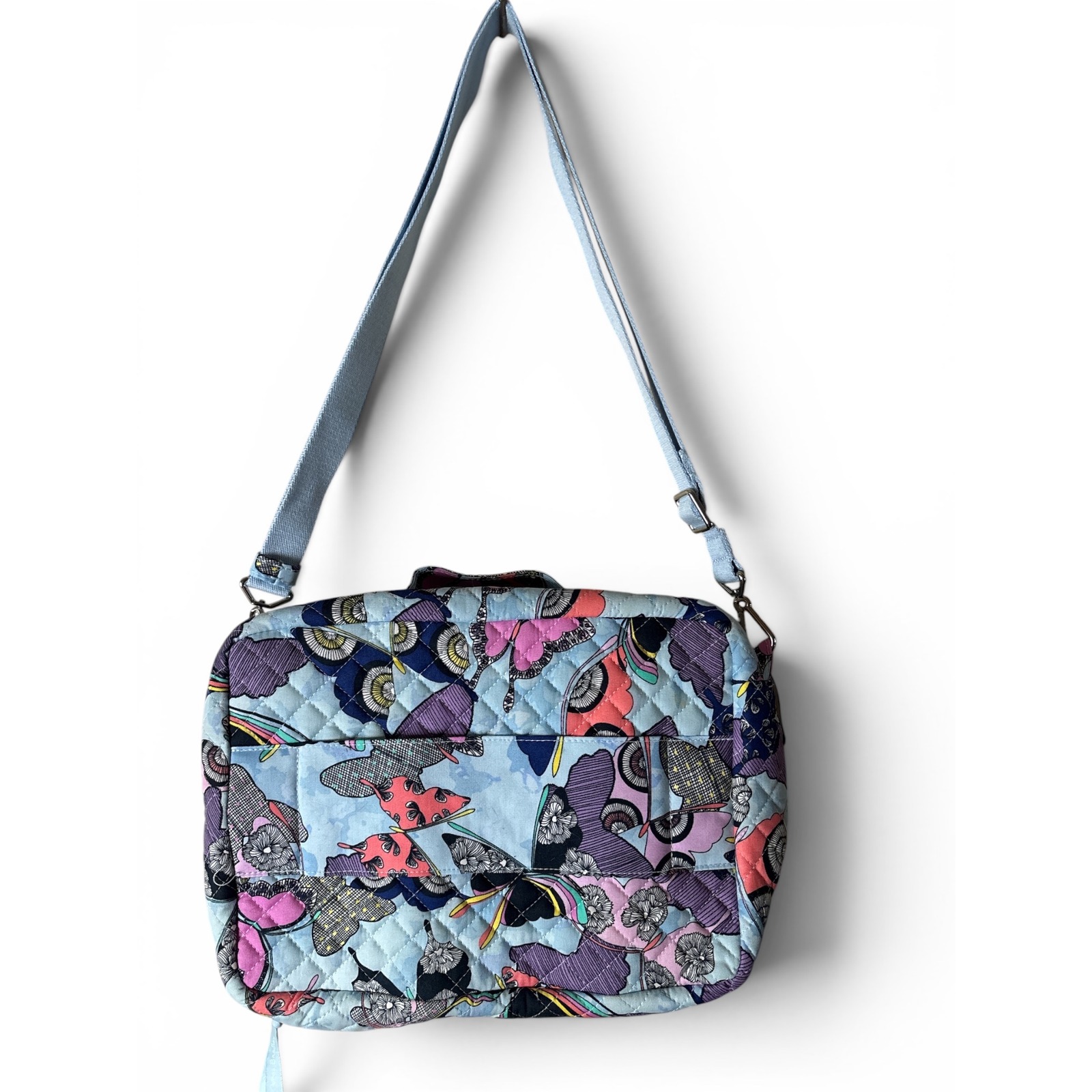 Vera Bradley Quilted Butterfly Print Crossbody Travel Toiletry Makeup Bag Blue